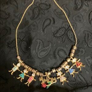 Vintage KIS USA Multicolor Kids Charm Necklace with Mom Charm, 4 Girls & 2 Boys